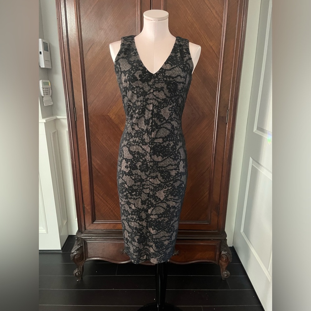 Michael Kors Black and Tan Lace Midi Dress size S